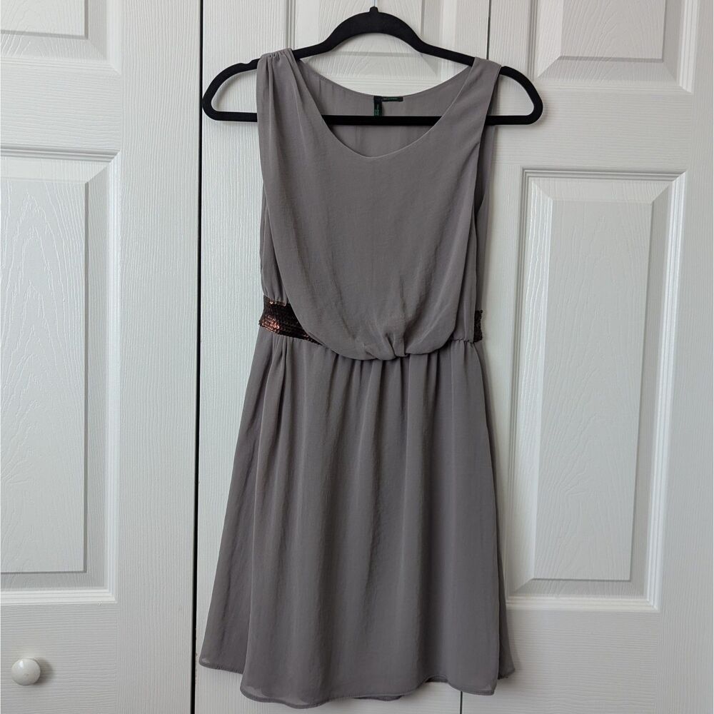Stile Benetton Grey Chiffon Feminine Elegant Cocktail Dress Size S Date Night